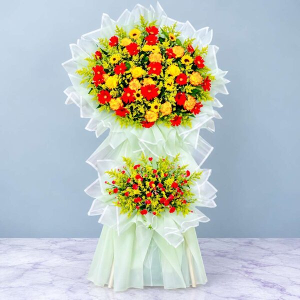 Kệ hoa khai trương Hồng Phát Vinh Hoa đỏ vàng sang trọng