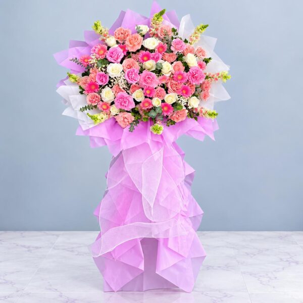 Kệ hoa Hương Sắc Khai Trương màu hồng tím pastel sang trọng Sao chép