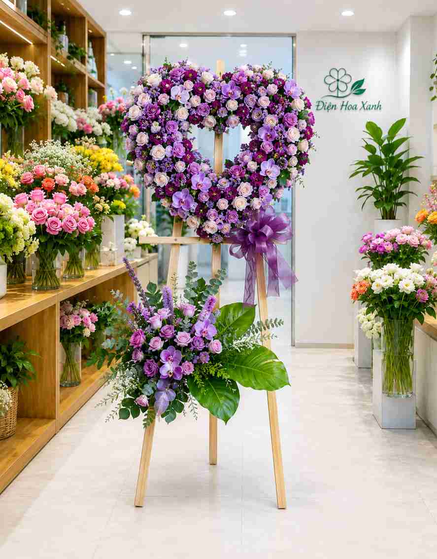 Kệ hoa viếng tone tím giao tại Sơn Trà Đà Nẵng