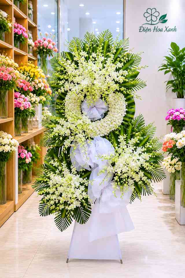 Kệ Hoa Viếng Lan Trắng Sang Trọng Giao Tận Nơi